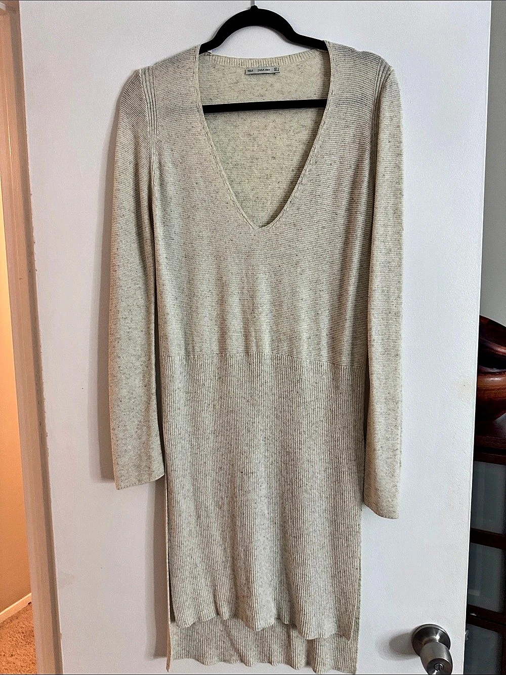 Zara Knit Dress tunic Knit Midi Dress in Cream Size Medium Like New